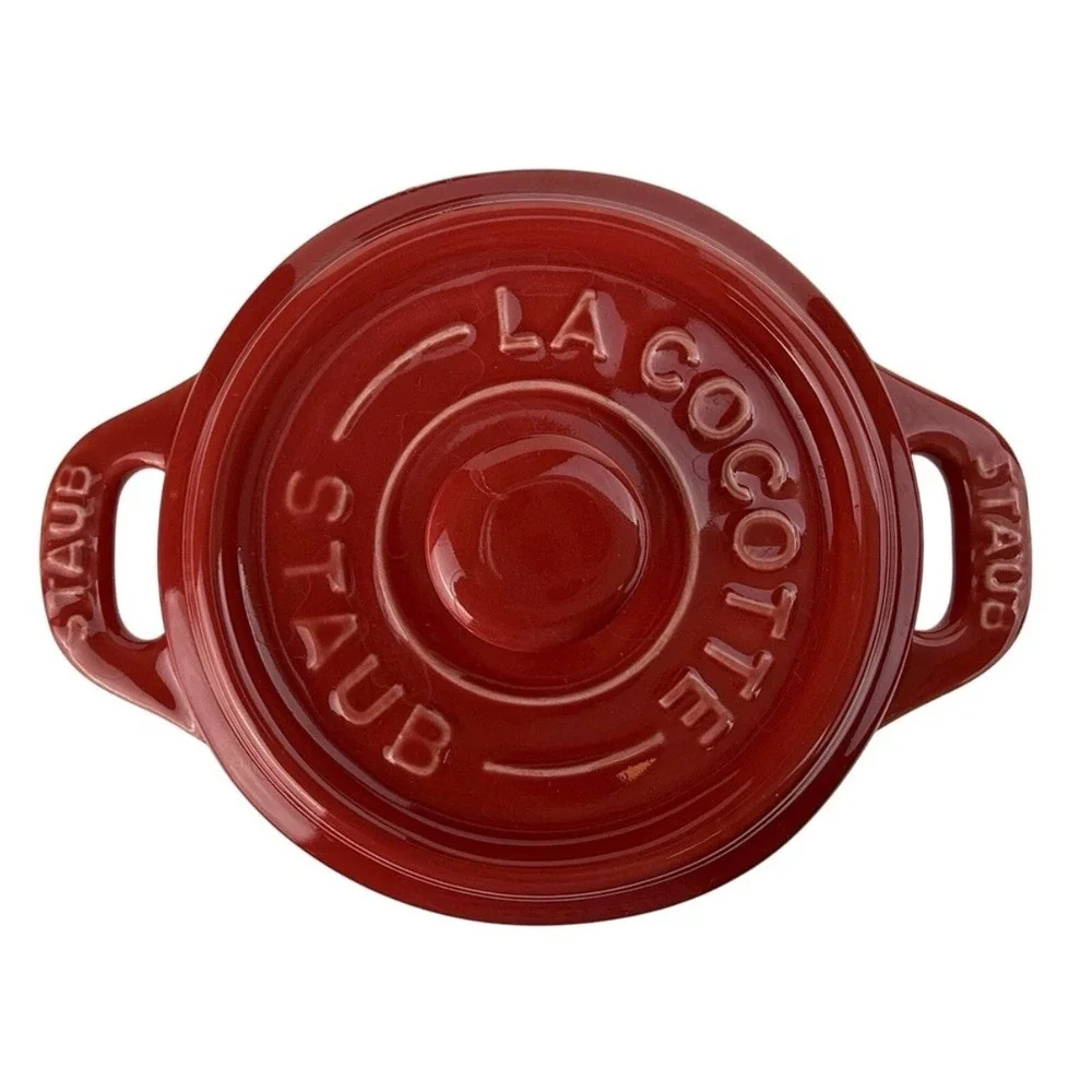 STAUB Ramekin Red Ceramic Casserole Mini Dish‎ w/Lid La Cocotte Kitchen Cookware